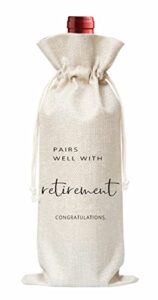 retirement gifts wine bag – gift for retirement party, colleague, co-worker, boss, emplyoee, grandpa, grandma – cotton burlap wine bag (1 pcs) – wb026