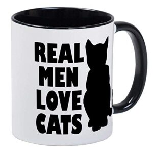 real men love cats ringer mug – ceramic 11oz coffee/tea cup gift stocking stuffer