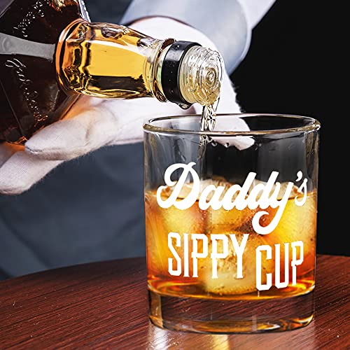 LIGHTEN LIFE Daddy's Sippy Cup Whiskey Glass,Unique Dad Gift in Valued Wooden Box,Funny Gag Gift for New Dad,Father,Husband from Kids Wife for Father's Day,Birthday,12 oz Old Fashioned Glass for Men