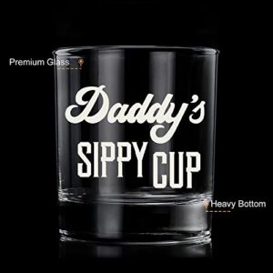 LIGHTEN LIFE Daddy's Sippy Cup Whiskey Glass,Unique Dad Gift in Valued Wooden Box,Funny Gag Gift for New Dad,Father,Husband from Kids Wife for Father's Day,Birthday,12 oz Old Fashioned Glass for Men