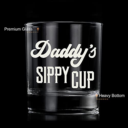 LIGHTEN LIFE Daddy's Sippy Cup Whiskey Glass,Unique Dad Gift in Valued Wooden Box,Funny Gag Gift for New Dad,Father,Husband from Kids Wife for Father's Day,Birthday,12 oz Old Fashioned Glass for Men