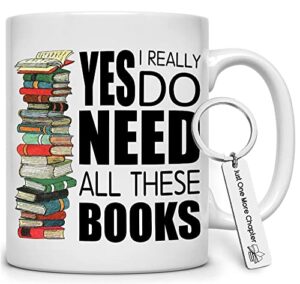 twovill book mug gifts for book lovers 11oz coffee mug librarian book nerd gifts set for women men female girls christmas birthday present for book lover readers writers book mug with keychain
