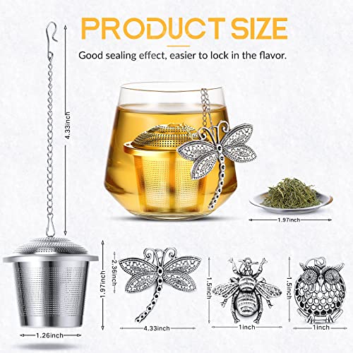 Tea Infusers for Loose Tea 3 Sets Loose Leaf Tea Steeper Tea Strainer Stainless Steel Tea Ball for Loose Tea Holder Tea Mesh Strainer Tea Filters with Drip Trays and Pendant (Insects Style)