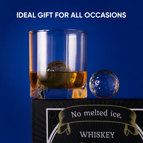 Golf Ball Whiskey Stones Gift Set for Men, Husband Dad, Brother, Boyfriend; Chillers Golfers, Reusable Ice Cubes, Glass Chilling Rocks; of 4 Rocks with Tongs, X-Large (ARIDON002)