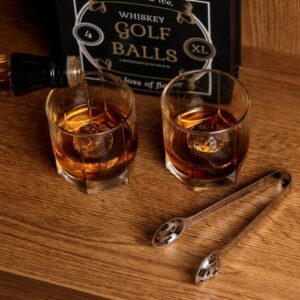 Golf Ball Whiskey Stones Gift Set for Men, Husband Dad, Brother, Boyfriend; Chillers Golfers, Reusable Ice Cubes, Glass Chilling Rocks; of 4 Rocks with Tongs, X-Large (ARIDON002)