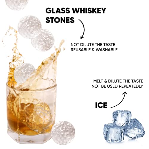 Golf Ball Whiskey Stones Gift Set for Men, Husband Dad, Brother, Boyfriend; Chillers Golfers, Reusable Ice Cubes, Glass Chilling Rocks; of 4 Rocks with Tongs, X-Large (ARIDON002)