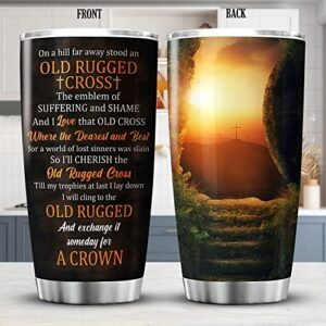 ZOXIX Christian Tumbler With Lid Stainless Steel Coffee Mug I Will Cherish The Old Rugged Cross Resurrection Of Jesus Inspirational Travel Cup Spiritual Gifts For Women Birthday