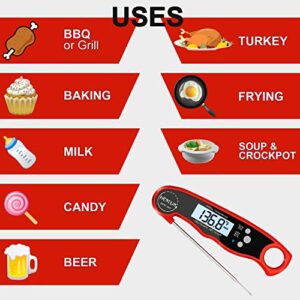 Meat Thermometer,KOFOHO Instant Read Temperature Waterproof Kitchen Cooking Beef Candy Quick Read Thermometer with Foldable Probe for Oil Deep Fry BBQ Grill Smokers