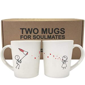 BoldLoft Catch My Love Couple Coffee Mugs-Matching Couple Mugs Set Couples Gifts for Him Gifts for Boyfriend Husband Anniversary Birthday Valentine's Day Mug Gifts for Men