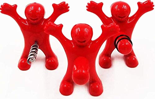 3 Pcs Funny Happy Red Man Wine Stopper Novelty Beer Corkscrew & Bottle Opener