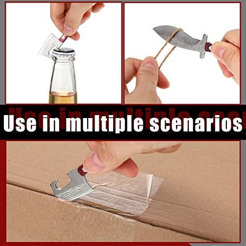 Nuogo 8 Pcs Mini Knifes Damascus Pocket Knife Set Tiny Chef Knife Mini Box Cutter Keychain Butcher Cleaver Stainless Steel with Bottle Opener Sheath Chain for Package Opener Box Cutter