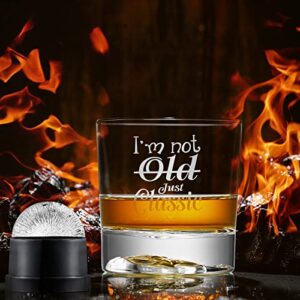 Whiskey Gift for Men - I'm Not Old Just Classic, Unique Eagle Pattern Whiskey Glasses With 2.5" Large Ice Ball Maker Mold, Mens Retirement Gifts Dad Birthday Gifts from Wife Daughter Son Kids