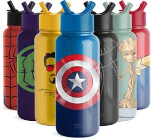 simple modern marvel water bottle with straw lid vacuum insulated stainless steel metal thermos | gifts for women men reusable leak proof flask | summit collection | 32oz captain america shield