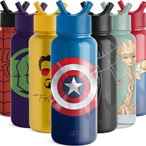 Simple Modern Marvel Water Bottle with Straw Lid Vacuum Insulated Stainless Steel Metal Thermos | Gifts for Women Men Reusable Leak Proof Flask | Summit Collection | 32oz Captain America Shield