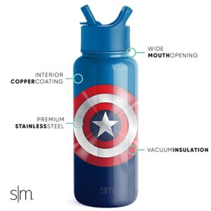 Simple Modern Marvel Water Bottle with Straw Lid Vacuum Insulated Stainless Steel Metal Thermos | Gifts for Women Men Reusable Leak Proof Flask | Summit Collection | 32oz Captain America Shield