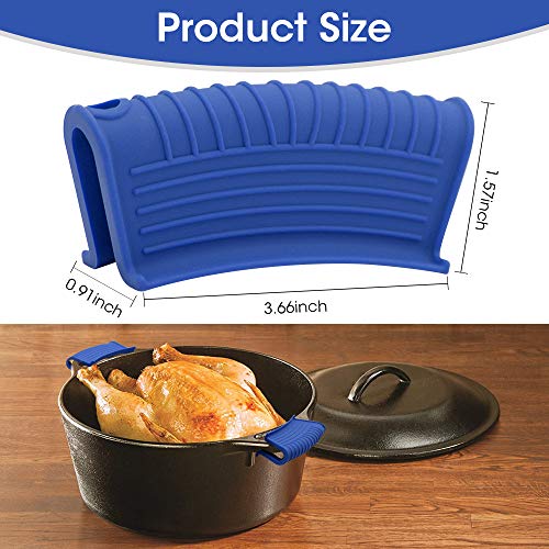 AHIW Silicone Assist Hot Pan Handle Holder Hot Skillet Handle Covers Pot Holder Sleeve Cast Iron Skillets NonSlip Heat Resistant for Enameled Griddles Casserole Frying Pans Cookware(4PACK/Blue)