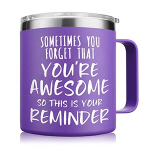 nowwish inspirational gifts for women, sometimes you forget you’re awesome coffee mug, thank you gifts, mothers day gifts, funny birthday gifts for coworker, best friend, mom, wife – purple