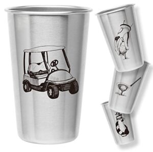 golf stainless steel pint cups (set of 4) – unique birthday, christmas, or father’s day stackable mug gift for men, dads, and coffee lovers