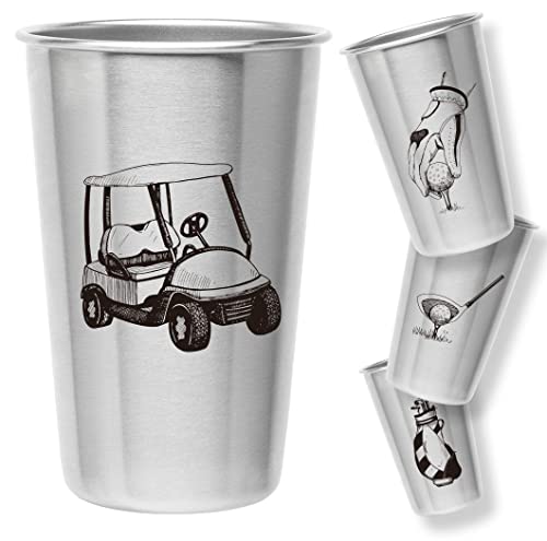 Golf Stainless Steel Pint Cups (Set of 4) - Unique Birthday, Christmas, or Father's Day Stackable Mug Gift for Men, Dads, and Coffee Lovers