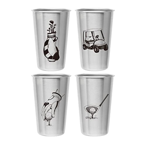 Golf Stainless Steel Pint Cups (Set of 4) - Unique Birthday, Christmas, or Father's Day Stackable Mug Gift for Men, Dads, and Coffee Lovers