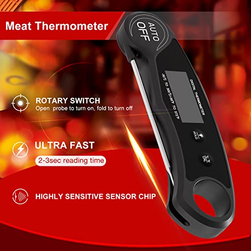 Bohran Digital Meat Thermometer,Instant Read Food Thermometer for Kitchen Cooking Grilling Smoker, with Fast&Accurate, Waterproof,Magnet,Backlight,and Folding Probe for BBQ, Turkey,Oven,Deep Fry