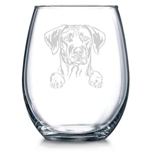 rhodesian ridgeback crystal stemless wine glass etched funny wine glasses, great gift for woman or men, birthday, retirement and mother’s day 11oz