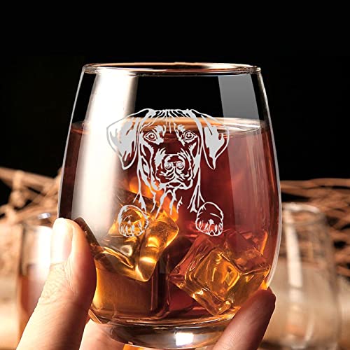 Rhodesian Ridgeback Crystal Stemless Wine Glass Etched Funny Wine Glasses, Great Gift for Woman Or Men, Birthday, Retirement And Mother's Day 11oz