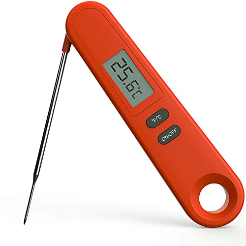 TINOLA Digital Instant Read Meat Thermometer for Meat Poultry Fish Cooking in Frying Pan Smoker Oven BBQ Grill Candy Thermometer (Orange)