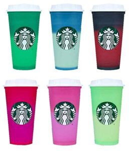 starbucks holiday 2021 limited color changing reusable hot cups with lids – set of 6