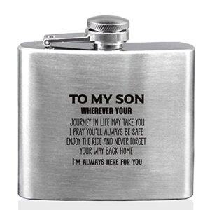 son gifts from mom and dad, graduation gifts for him – to my son always here for you, son birthday gifts personalized, flasks for liquor for men hip flask 5 oz