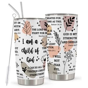 homisbes christian gifts for women – stainless steel i am a child of god tumbler cup 20oz – christian faith jesus god bible verse religious gifts