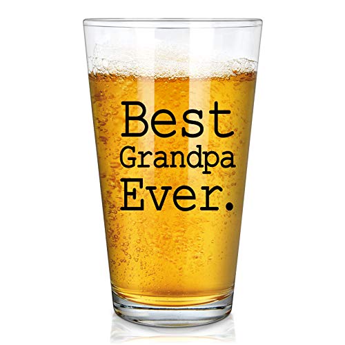 Modwnfy Best Grandpa Ever Beer Glass, Great Grandpa Beer Pint Glass for Men Grandpa Grandfather Husband Friend, Perfect Father Gift Idea for Christmas Birthday Father’s Day Retirement, 15 Oz