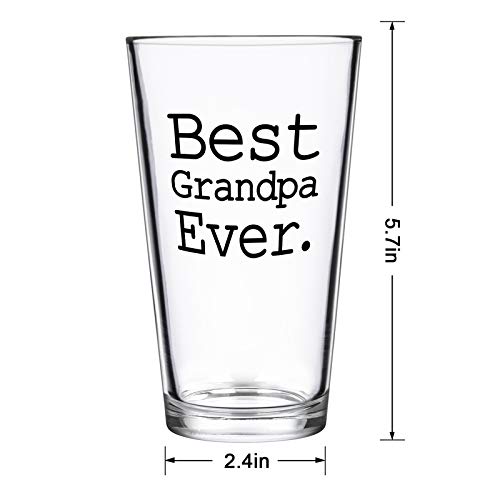 Modwnfy Best Grandpa Ever Beer Glass, Great Grandpa Beer Pint Glass for Men Grandpa Grandfather Husband Friend, Perfect Father Gift Idea for Christmas Birthday Father’s Day Retirement, 15 Oz