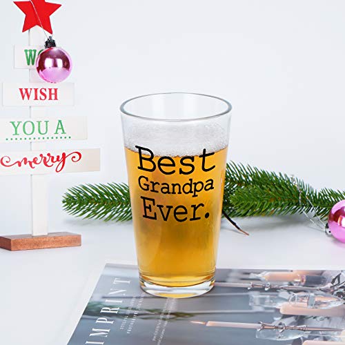 Modwnfy Best Grandpa Ever Beer Glass, Great Grandpa Beer Pint Glass for Men Grandpa Grandfather Husband Friend, Perfect Father Gift Idea for Christmas Birthday Father’s Day Retirement, 15 Oz