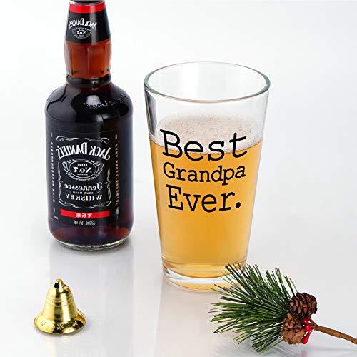 Modwnfy Best Grandpa Ever Beer Glass, Great Grandpa Beer Pint Glass for Men Grandpa Grandfather Husband Friend, Perfect Father Gift Idea for Christmas Birthday Father’s Day Retirement, 15 Oz