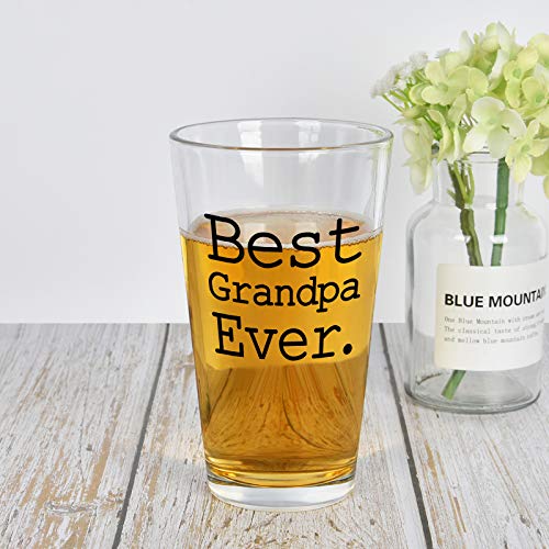 Modwnfy Best Grandpa Ever Beer Glass, Great Grandpa Beer Pint Glass for Men Grandpa Grandfather Husband Friend, Perfect Father Gift Idea for Christmas Birthday Father’s Day Retirement, 15 Oz