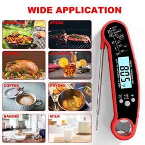 Digital Meat Thermometer with Probe, Instant Read Food Thermometer for Grilling BBQ, Kitchen Cooking, Baking, Liquids, Candy & Air Fryer - IP67 Waterproof, Backlight & Calibration - Red/Black