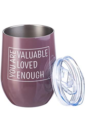 DIVERSEBEE Inspirational Gifts for Women, Men, Best Friend, Mom, Sister, Wife, Girlfriend, Boss, Coworker, Nurses, Thank You Encouragement Birthday Wine Gifts,Insulated Wine Tumbler with Lid (Plum)