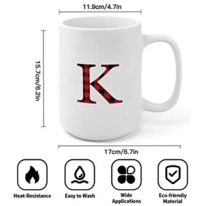 Christmas Initial Letter K Red Black Buffalo Plaid White Mugs Ceramic Cup Initial Letter Coffee Mug Mockup Cup Mockup Xmas Gift Stocking Stuffer Mug Stocking Stuffer Gift 15oz