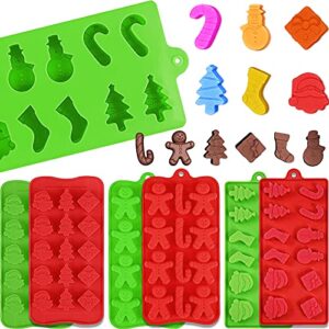 6pcs christmas silicone molds chocolate and candy molds set santa clause snowman christmas tree presents gingerbread star candy cane molds baking molds for cake toppers,ice cubes,jello for party decor