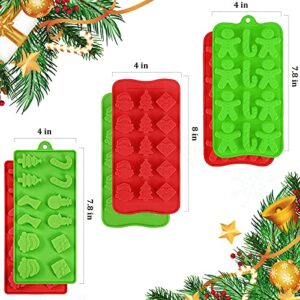 6Pcs Christmas Silicone Molds Chocolate and Candy Molds Set Santa Clause Snowman Christmas Tree Presents Gingerbread Star Candy Cane Molds Baking Molds for Cake Toppers,Ice Cubes,Jello for Party Decor