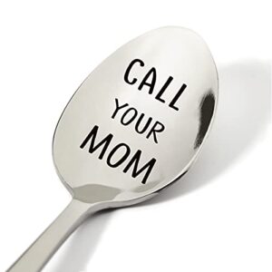 funny call your mom spoon engraved stainless steel, coffee tea lovers gifts for women men friends graduation birthday christmas gift