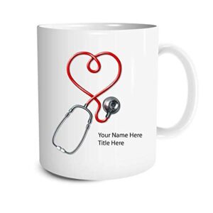 personalized stethoscope coffee mug – personalize it with a custom name, great for birthdays, holidays, office gift, stocking stuffers, gag gift for doctors, nurses, pharmacists