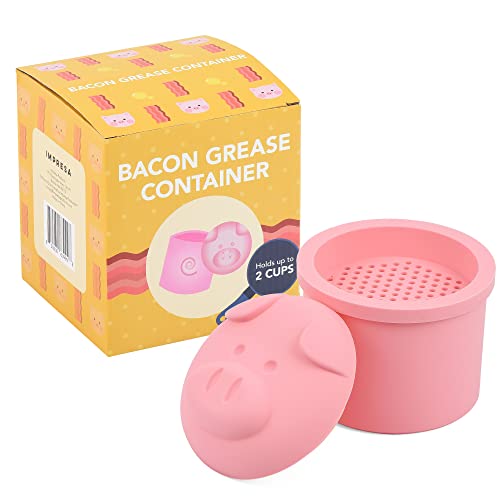 Extra Large Pink Pig-Shaped Grease Container - Novelty Bacon Grease Container With Strainer - Cute Silicone Grease Jar to Dispose or Store Drippings - Kitchen Grease Container - Giftable Grease Can