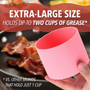 Extra Large Pink Pig-Shaped Grease Container - Novelty Bacon Grease Container With Strainer - Cute Silicone Grease Jar to Dispose or Store Drippings - Kitchen Grease Container - Giftable Grease Can