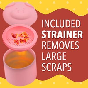 Extra Large Pink Pig-Shaped Grease Container - Novelty Bacon Grease Container With Strainer - Cute Silicone Grease Jar to Dispose or Store Drippings - Kitchen Grease Container - Giftable Grease Can