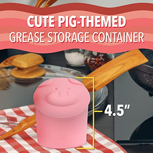 Extra Large Pink Pig-Shaped Grease Container - Novelty Bacon Grease Container With Strainer - Cute Silicone Grease Jar to Dispose or Store Drippings - Kitchen Grease Container - Giftable Grease Can
