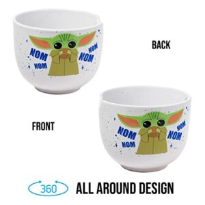 Silver Buffalo Star Wars Mandalorian Baby Yoda Grogu Nom Nom Ceramic Ramen Noodle Rice Bowl with Chopsticks, Microwave Safe, 20 Ounces