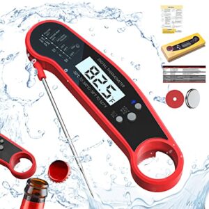 lponjar digital meat thermometer, instant read food thermometer for grilling, bbq, cooking, baking, liquids- foldable probe, bottle opener, ip67 waterproof, backlight, magnet, and calibration