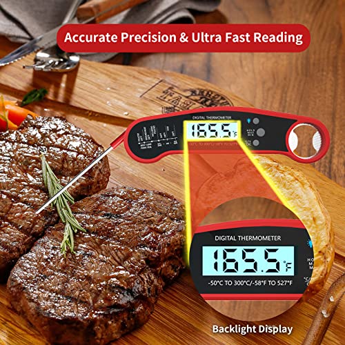 LPONJAR Digital Meat Thermometer, Instant Read Food Thermometer for Grilling, BBQ, Cooking, Baking, Liquids- Foldable Probe, Bottle Opener, IP67 Waterproof, Backlight, Magnet, and Calibration